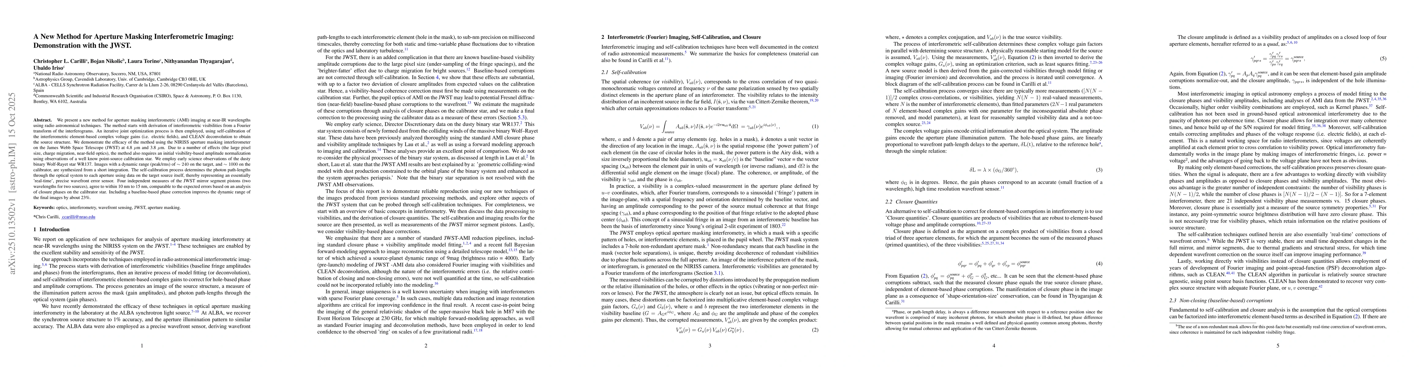 Thumbnail for A New Method for Aperture Masking Interferometric Imaging: Demonstration
  with the JWST