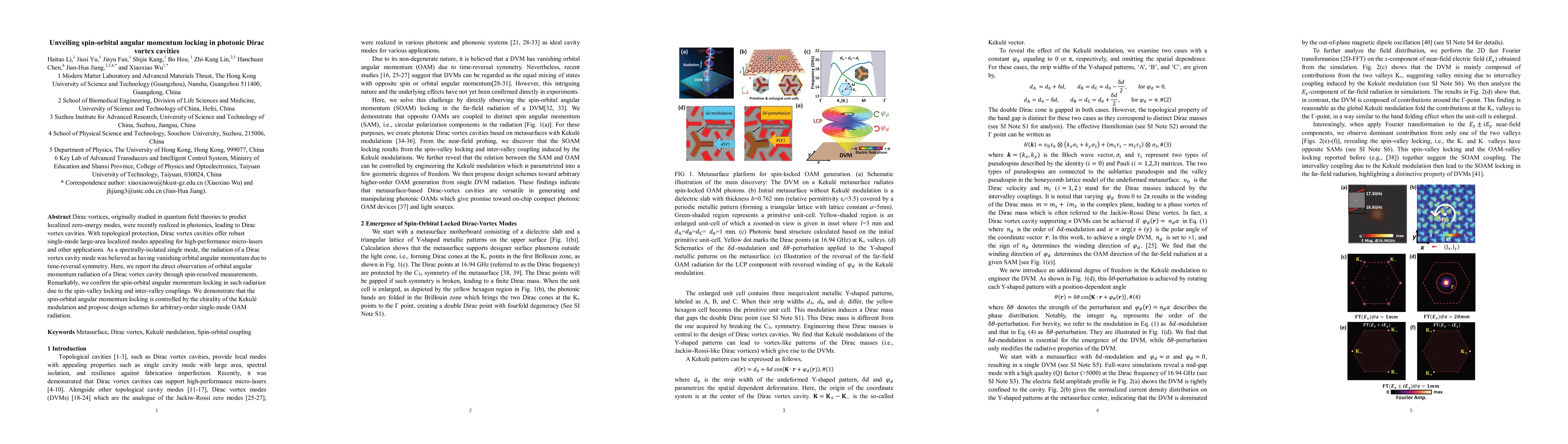 Thumbnail for Unveiling spin-orbital angular momentum locking in photonic Dirac vortex
  cavities