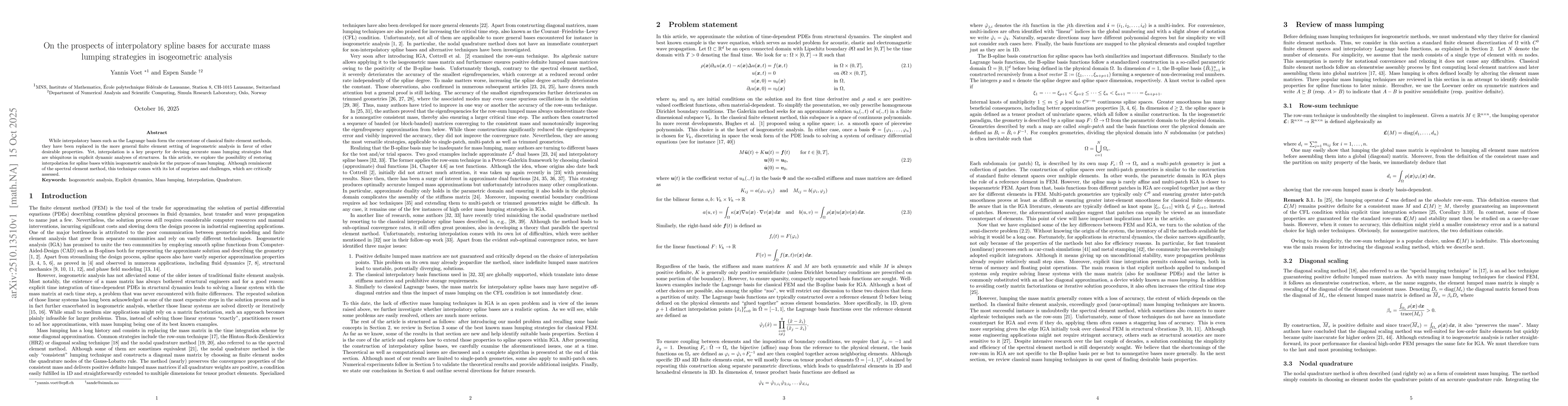 Thumbnail for On the prospects of interpolatory spline bases for accurate mass lumping
  strategies in isogeometric analysis