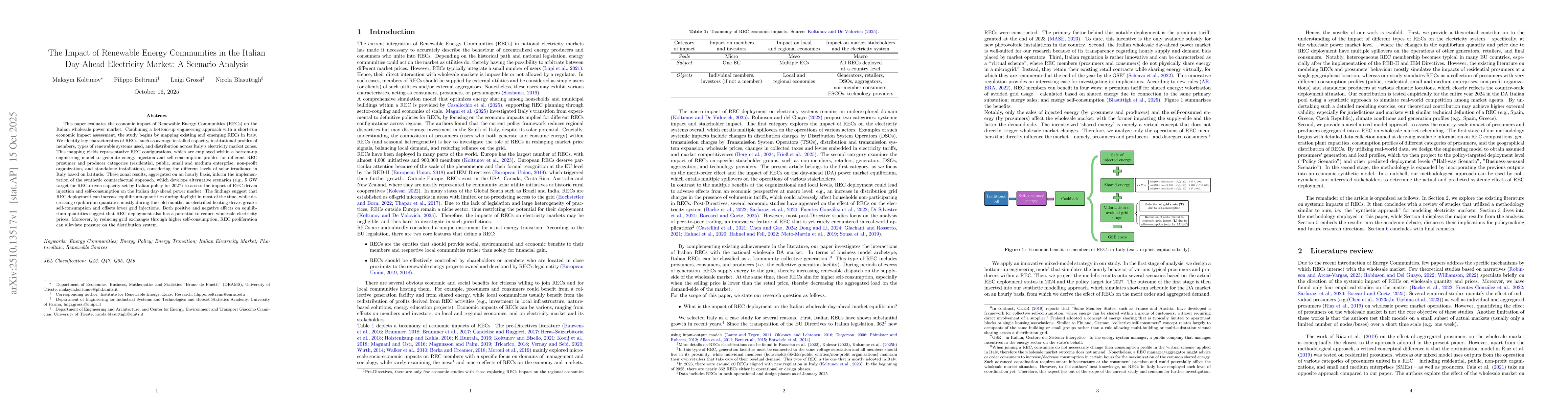 Thumbnail for The Impact of Renewable Energy Communities in the Italian Day-Ahead
  Electricity Market: A Scenario Analysis