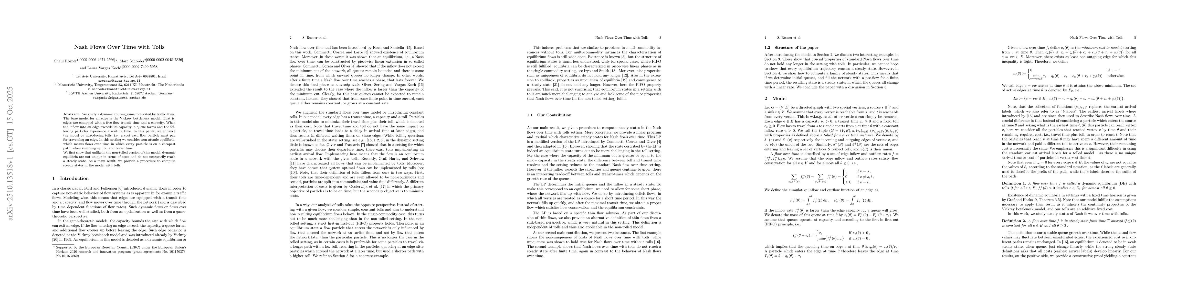 Thumbnail for Nash Flows Over Time with Tolls