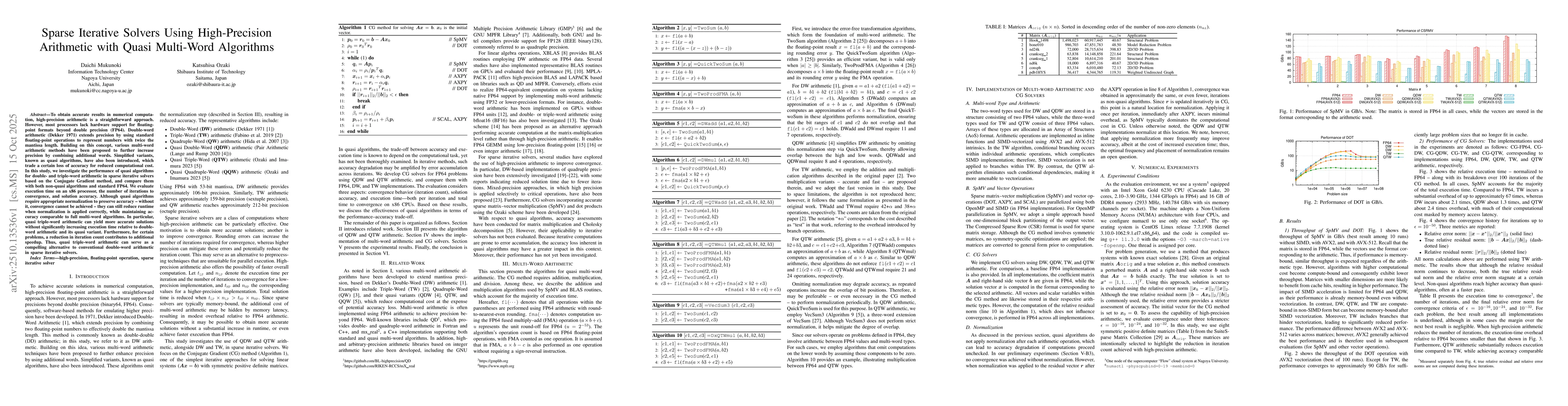 Thumbnail for Sparse Iterative Solvers Using High-Precision Arithmetic with Quasi
  Multi-Word Algorithms