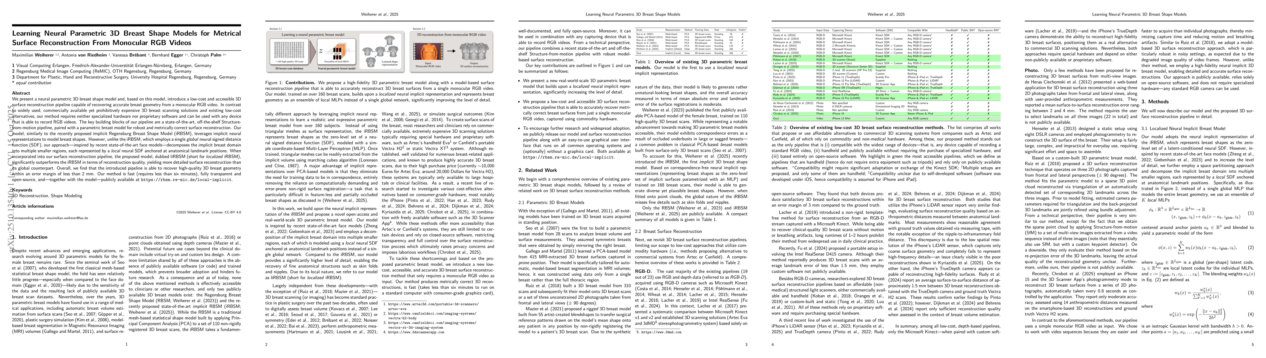 Thumbnail for Learning Neural Parametric 3D Breast Shape Models for Metrical Surface
  Reconstruction From Monocular RGB Videos