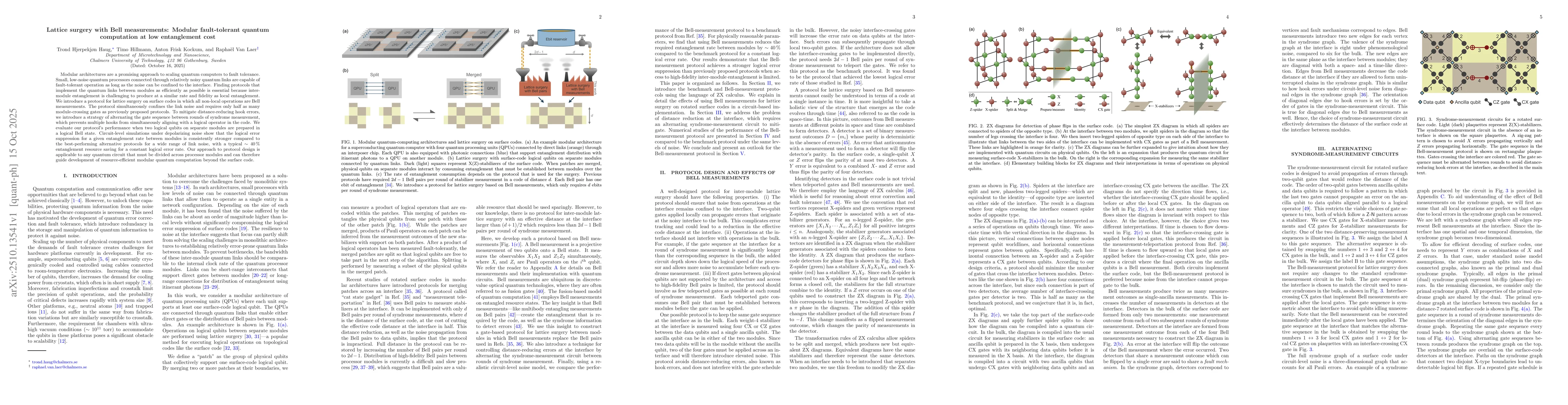 Thumbnail for Lattice surgery with Bell measurements: Modular fault-tolerant quantum
  computation at low entanglement cost