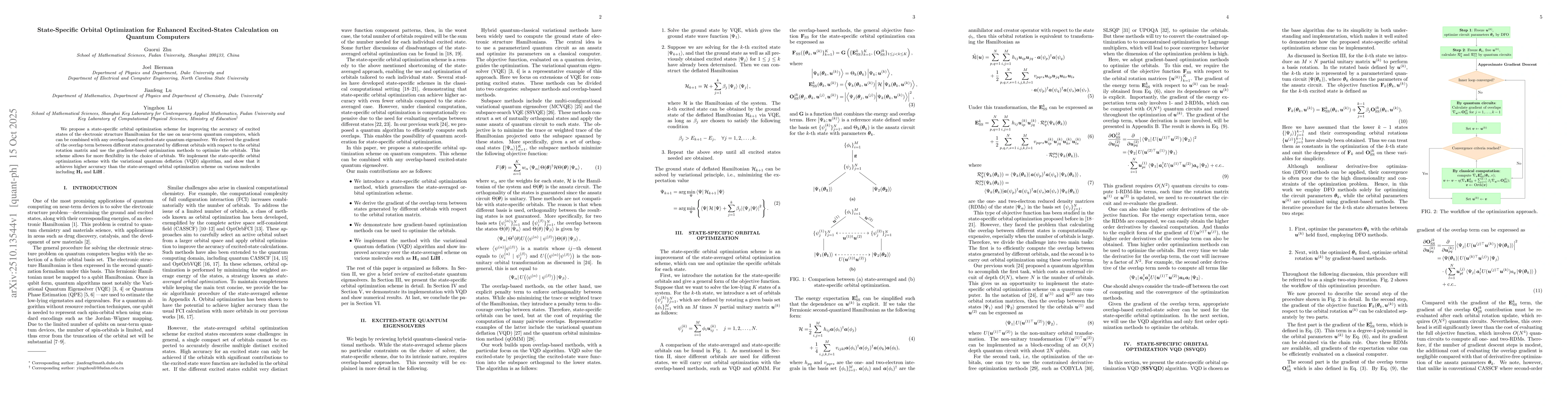 Thumbnail for State-Specific Orbital Optimization for Enhanced Excited-States
  Calculation on Quantum Computers