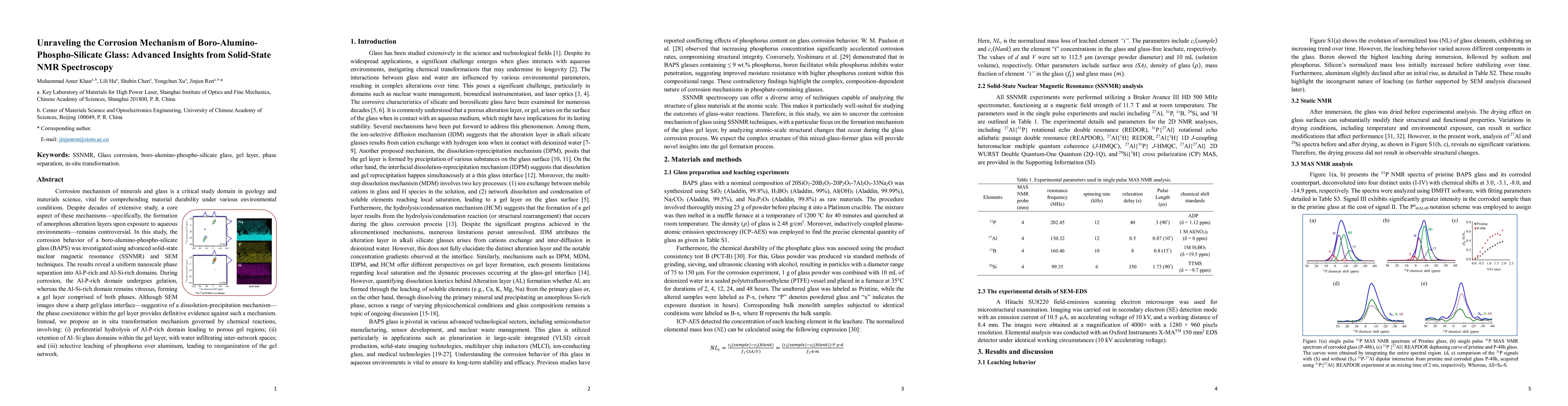 Thumbnail for Unraveling the Corrosion Mechanism of Boro-Alumino-Phospho-Silicate
  Glass: Advanced Insights from Solid-State NMR Spectroscopy