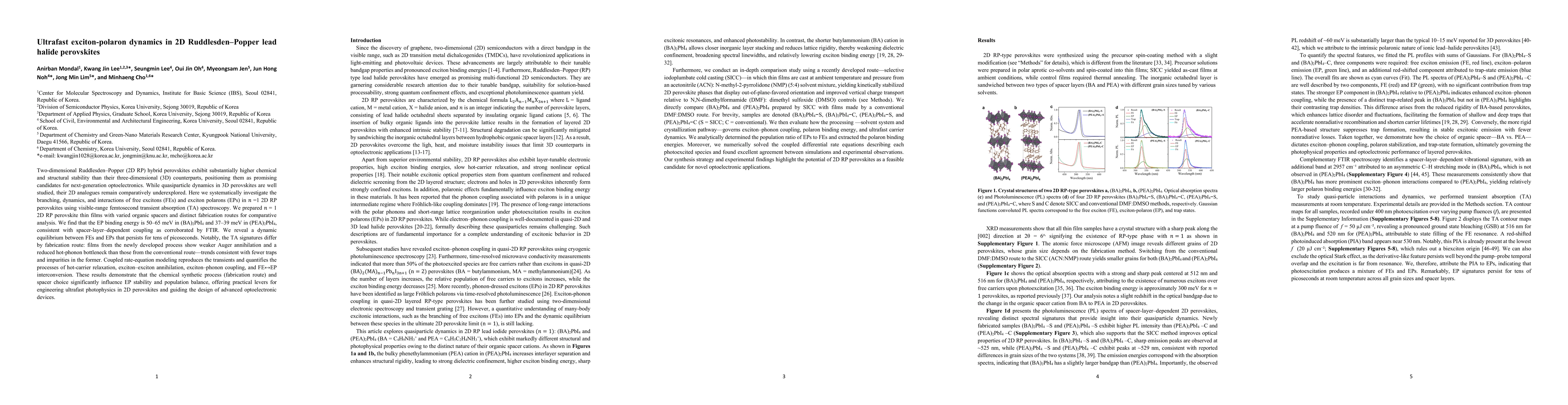 Thumbnail for Ultrafast exciton polaron dynamics in 2D Ruddlesden Popper lead halide
  perovskites