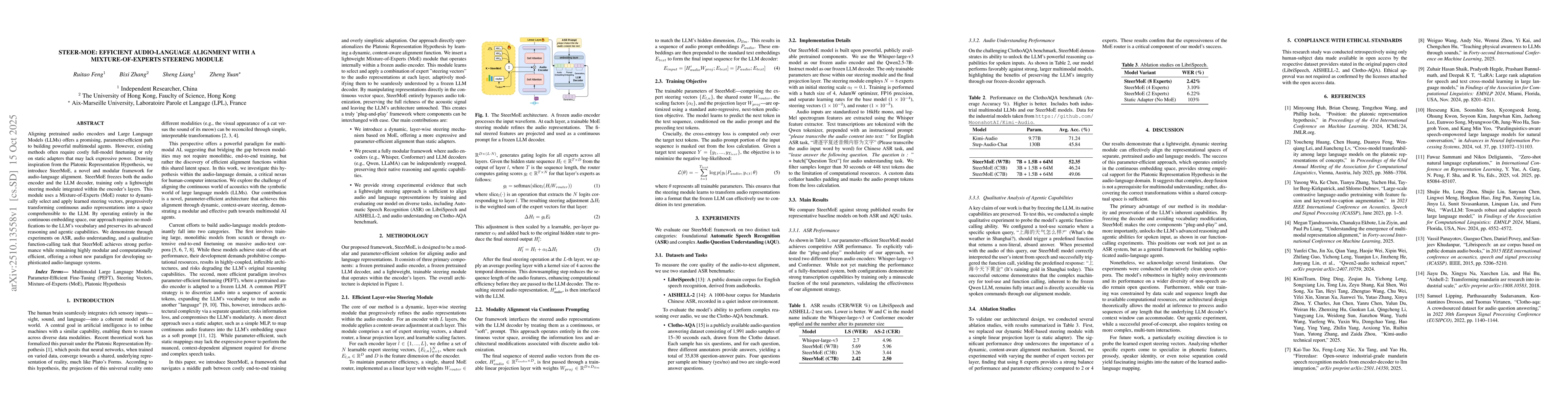 Thumbnail for Steer-MoE: Efficient Audio-Language Alignment with a Mixture-of-Experts
  Steering Module