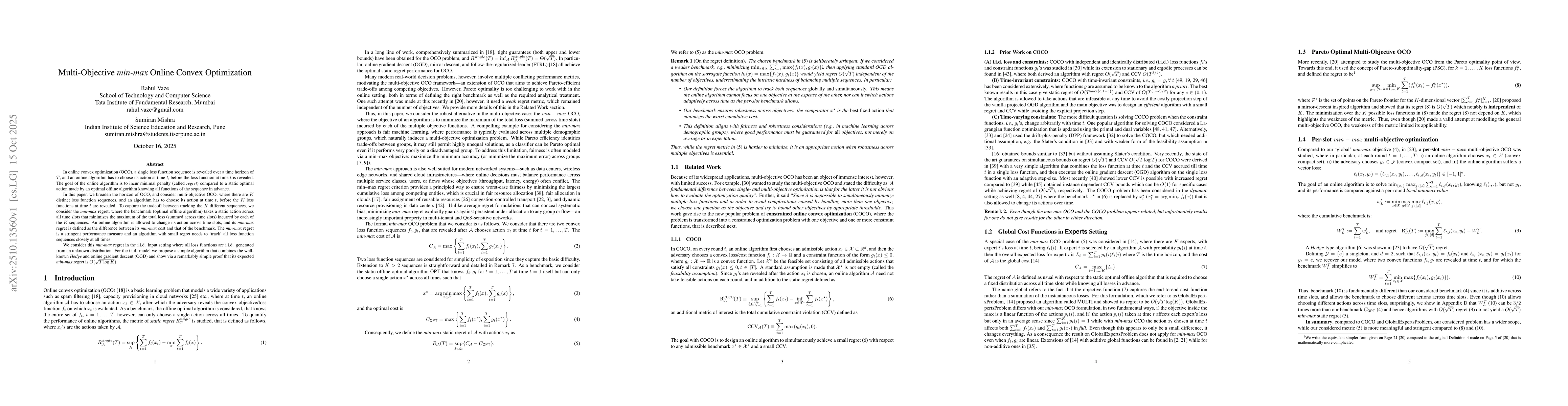 Thumbnail for Multi-Objective $\textit{min-max}$ Online Convex Optimization