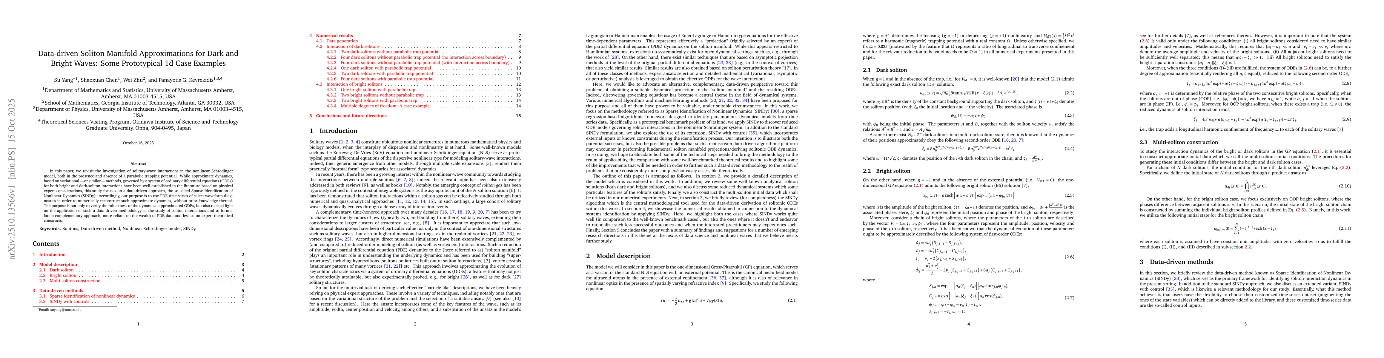 Thumbnail for Data-driven Soliton Manifold Approximations for Dark and Bright Waves:
  Some Prototypical 1d Case Examples