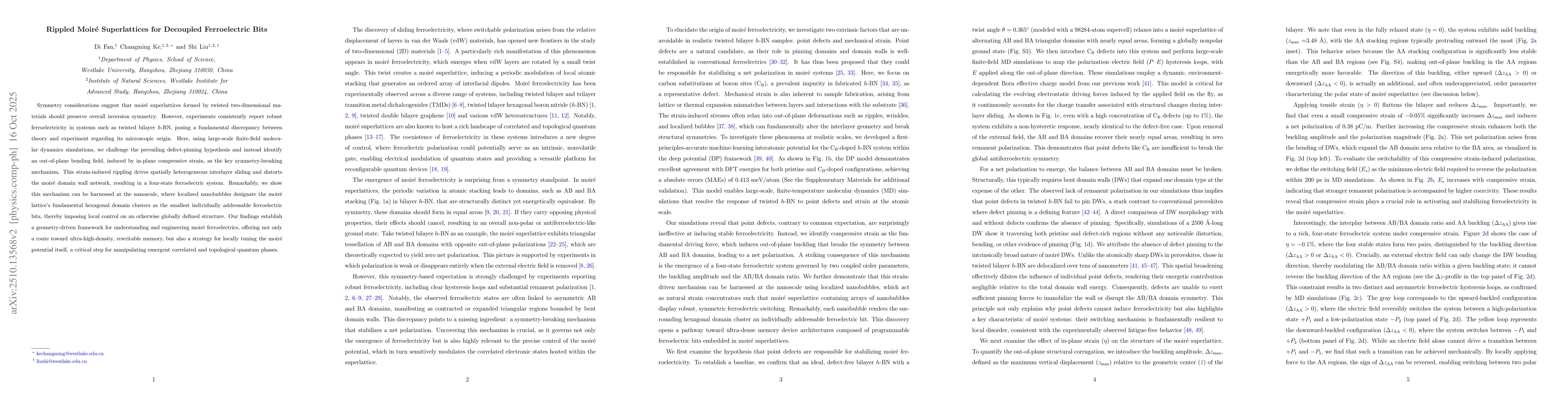 Thumbnail for Rippled Moire Superlattices for Decoupled Ferroelectric Bits