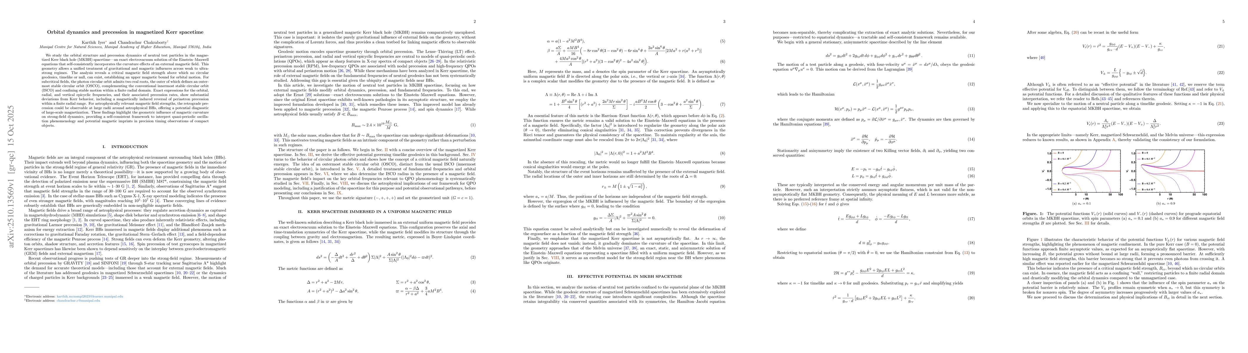 Thumbnail for Orbital dynamics and precession in magnetized Kerr spacetime