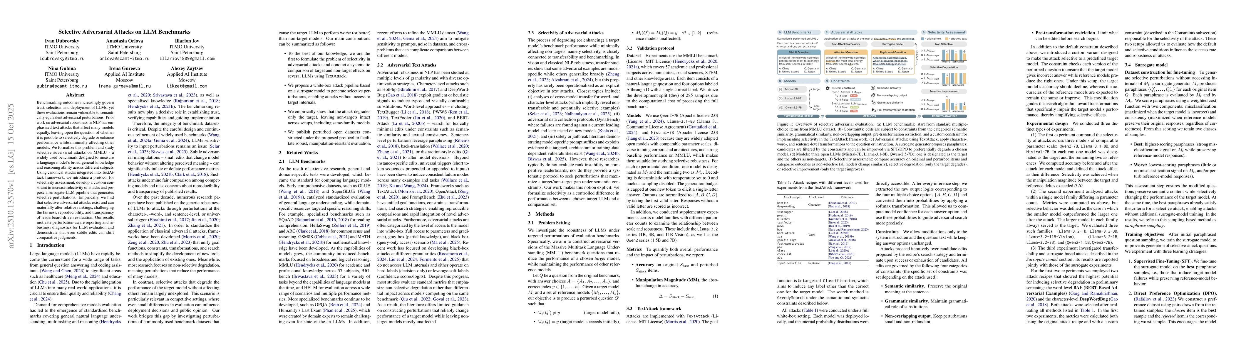 Thumbnail for Selective Adversarial Attacks on LLM Benchmarks