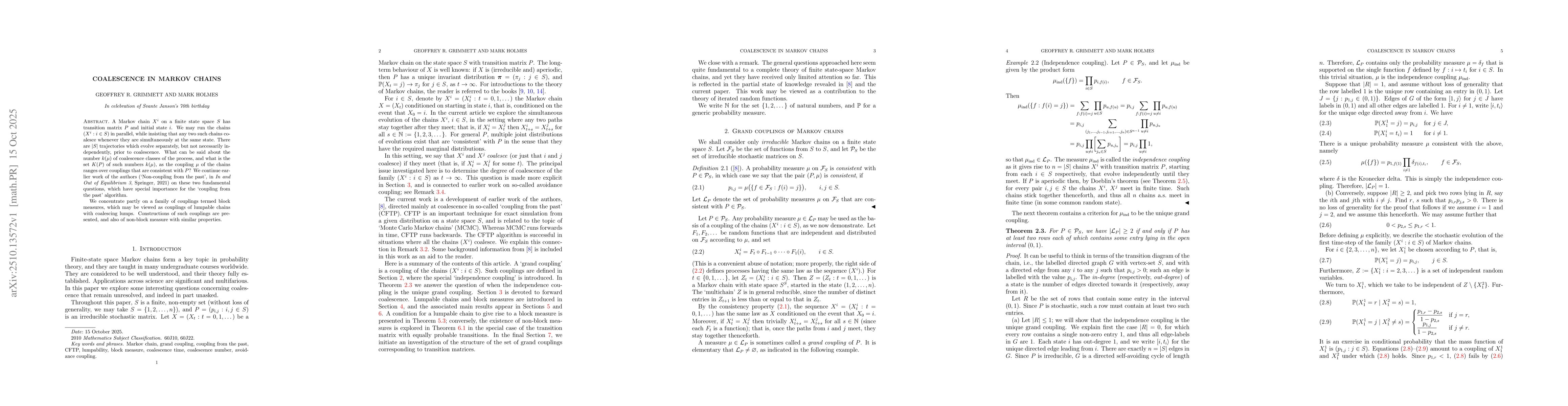 Thumbnail for Coalescence in Markov chains