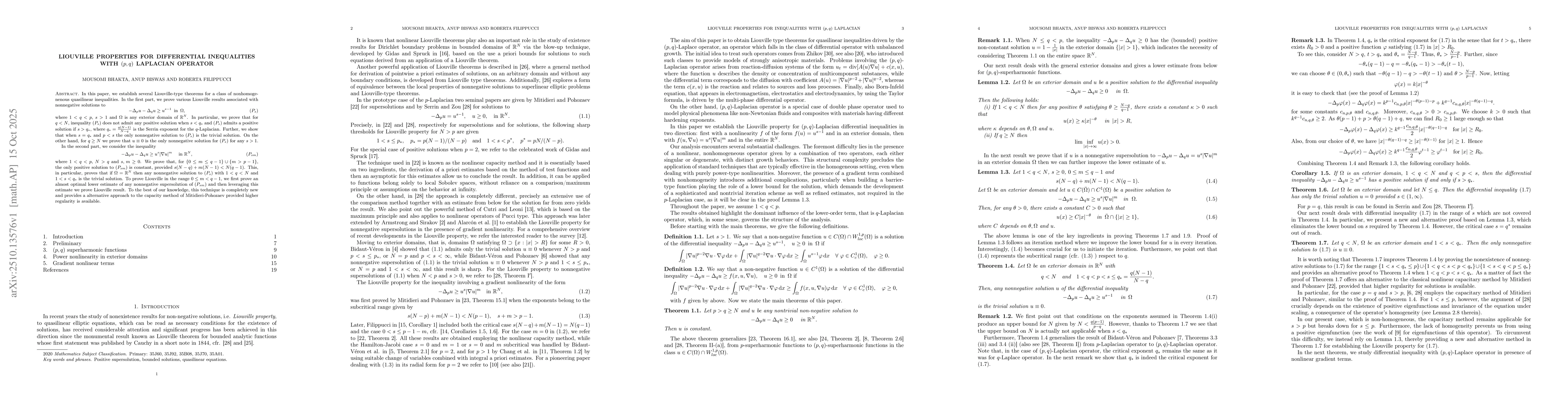Thumbnail for Liouville properties for differential inequalities with $(p,q)$
  Laplacian operator