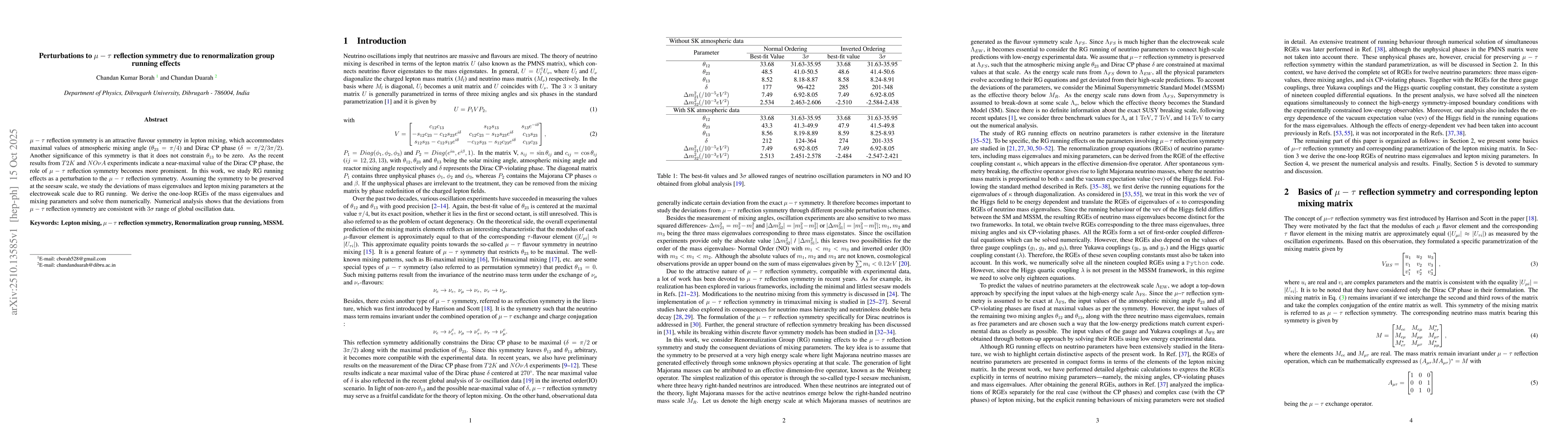 Thumbnail for Perturbations to $μ-τ$ reflection symmetry due to renormalization
  group running effects