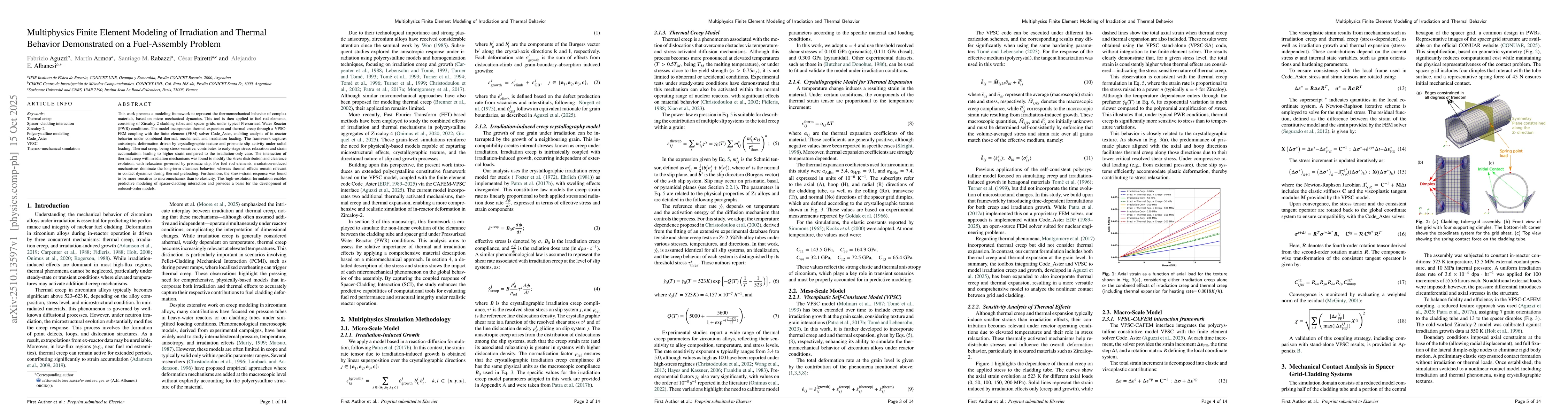 Thumbnail for Multiphysics Finite Element Modeling of Irradiation and Thermal Behavior
  Demonstrated on a Fuel-Assembly Problem