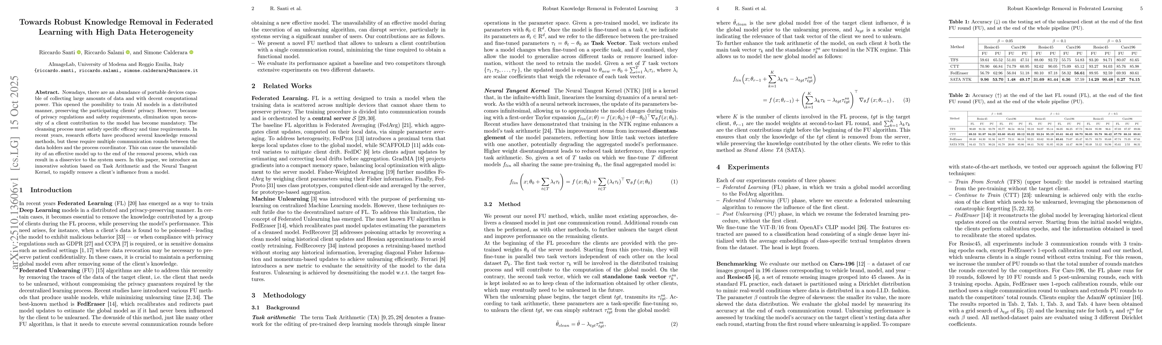 Thumbnail for Towards Robust Knowledge Removal in Federated Learning with High Data
  Heterogeneity