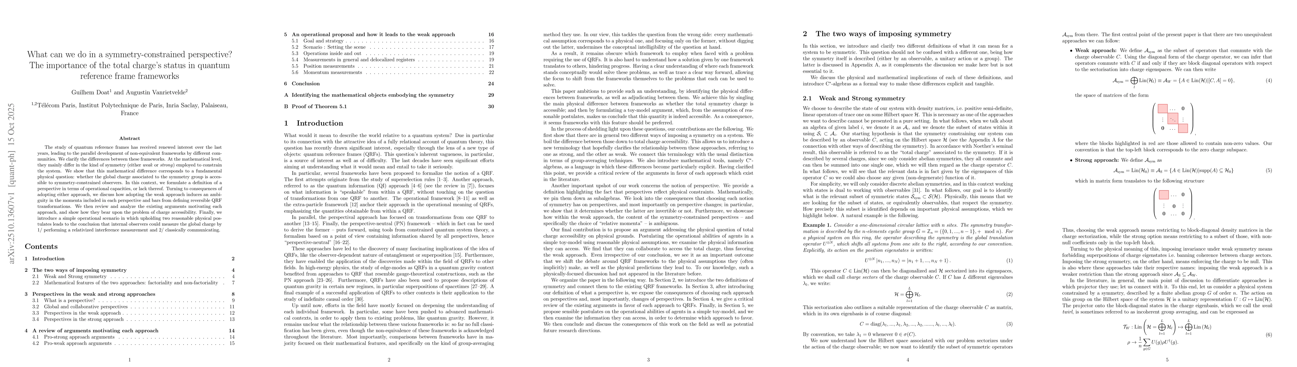 Thumbnail for What can we do in a symmetry-constrained perspective? The importance of
  the total charge's status in quantum reference frame frameworks