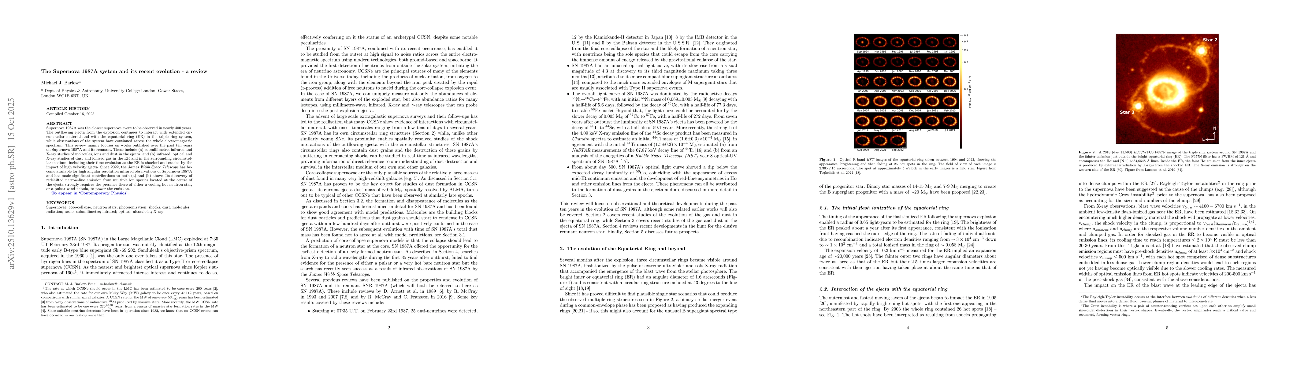 Thumbnail for The Supernova 1987A system and its recent evolution - a review