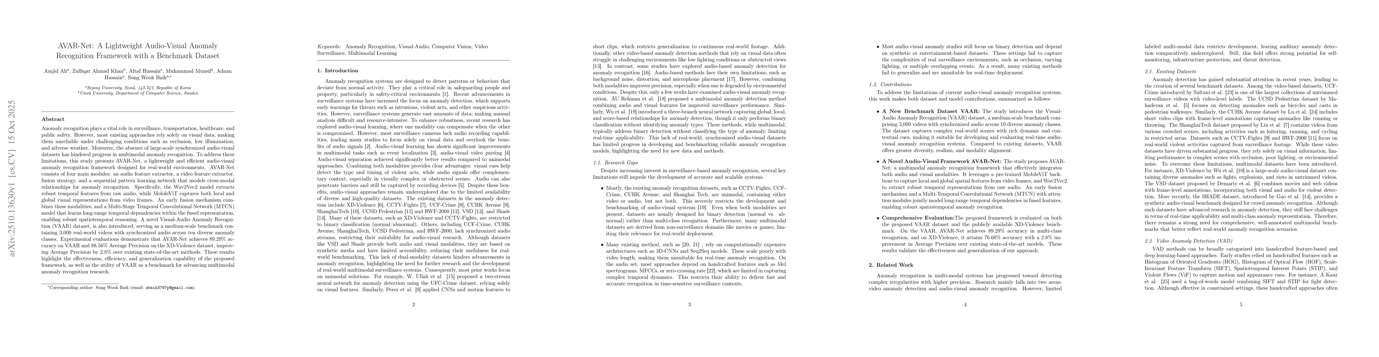 Thumbnail for AVAR-Net: A Lightweight Audio-Visual Anomaly Recognition Framework with
  a Benchmark Dataset