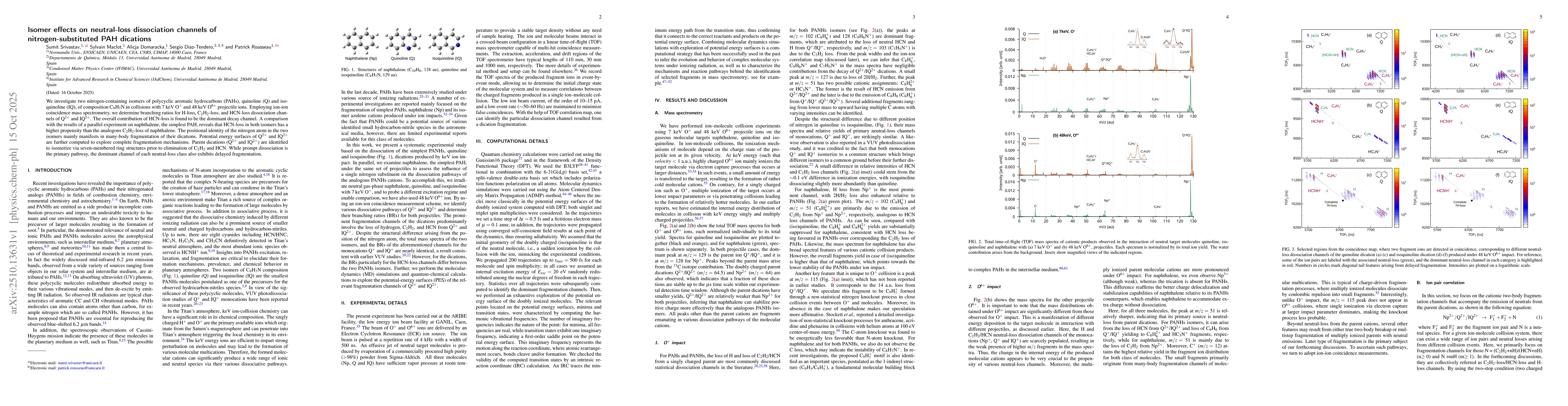 Thumbnail for Isomer effects on neutral-loss dissociation channels of
  nitrogen-substituted PAH dications