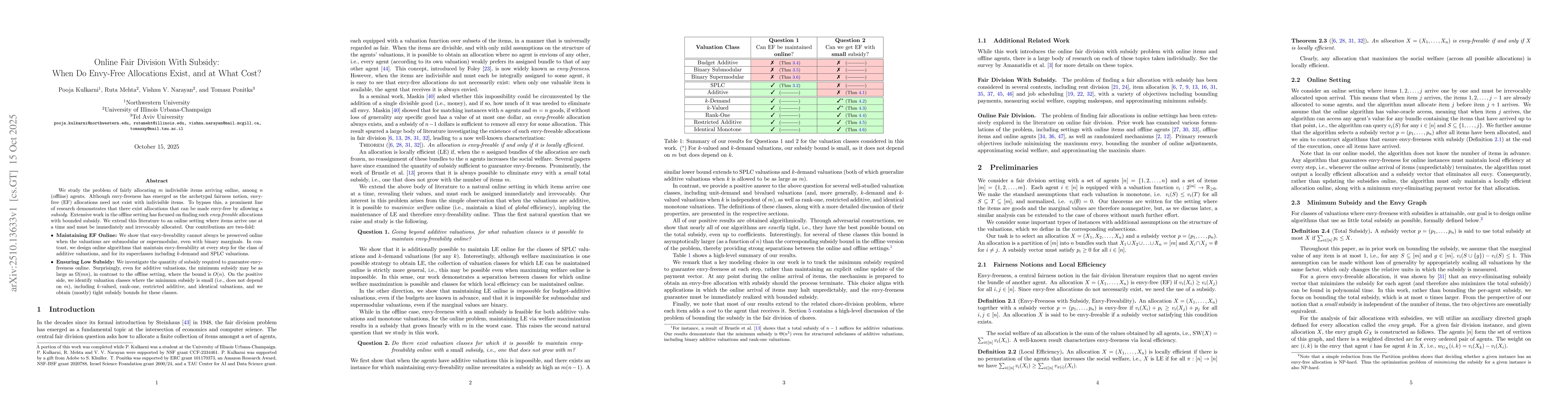 Thumbnail for Online Fair Division With Subsidy: When Do Envy-Free Allocations Exist,
  and at What Cost?