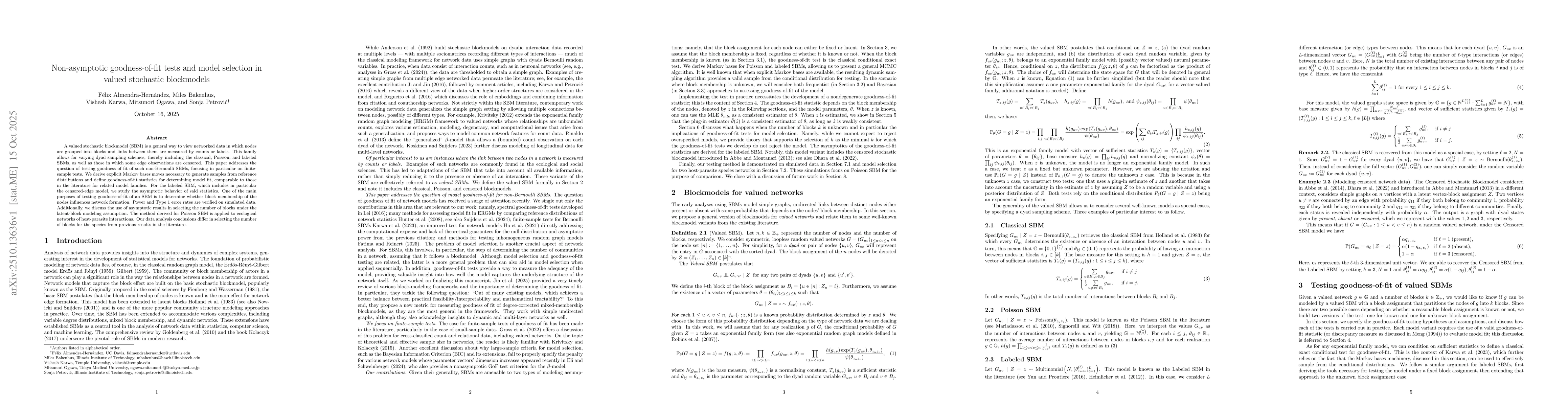 Thumbnail for Non-asymptotic goodness-of-fit tests and model selection in valued
  stochastic blockmodels