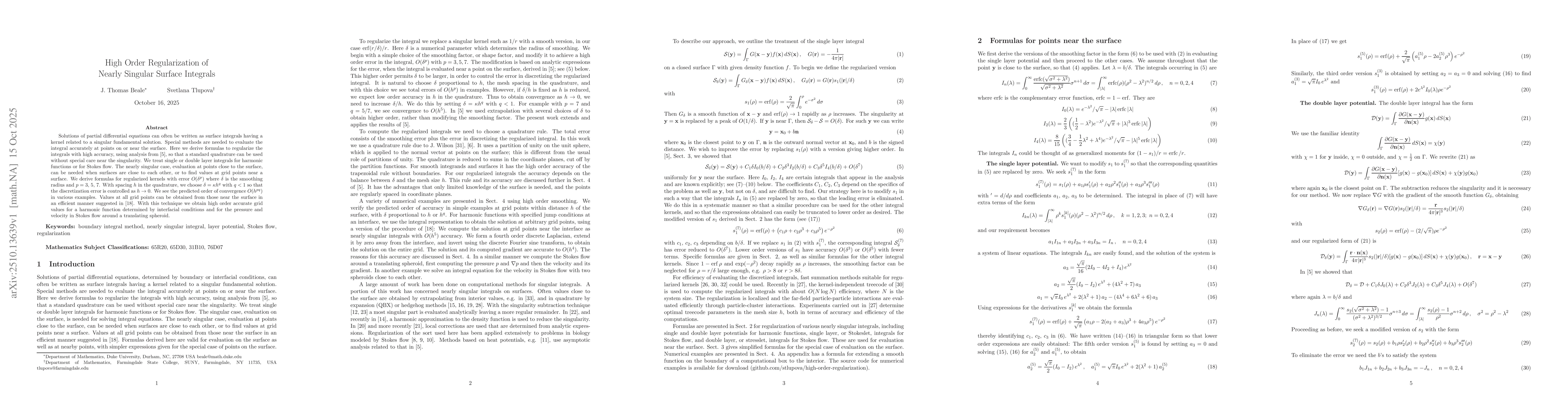 Thumbnail for High order regularization of nearly singular surface integrals