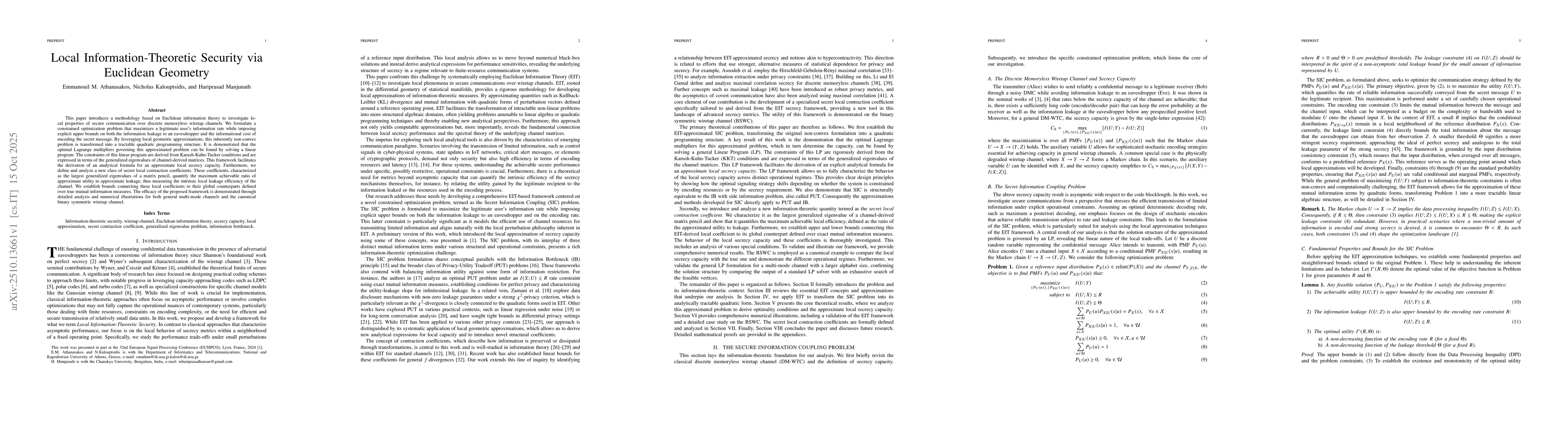 Thumbnail for Local Information-Theoretic Security via Euclidean Geometry