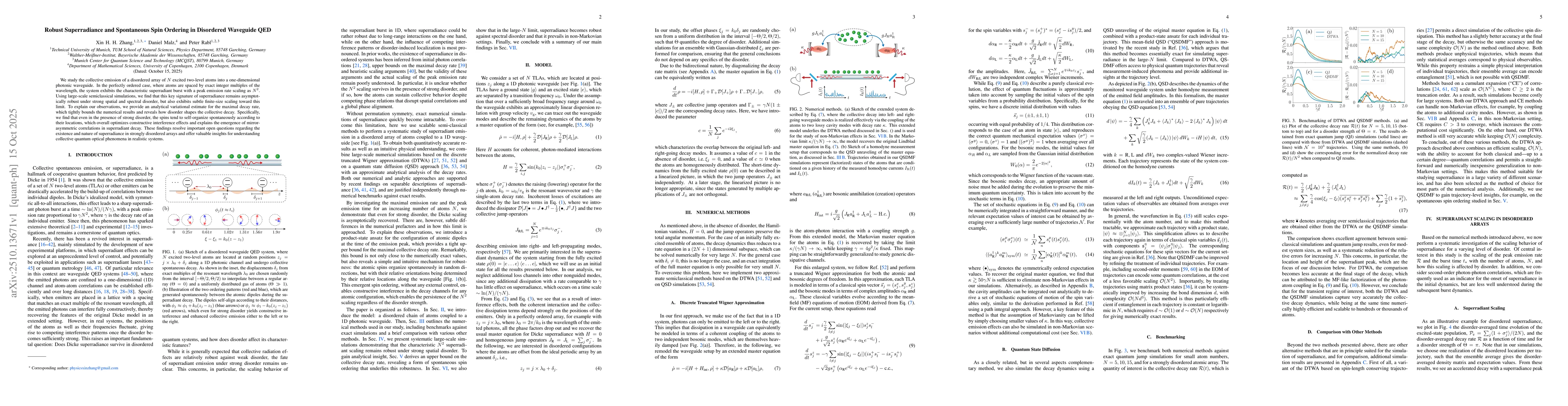 Thumbnail for Robust Superradiance and Spontaneous Spin Ordering in Disordered
  Waveguide QED