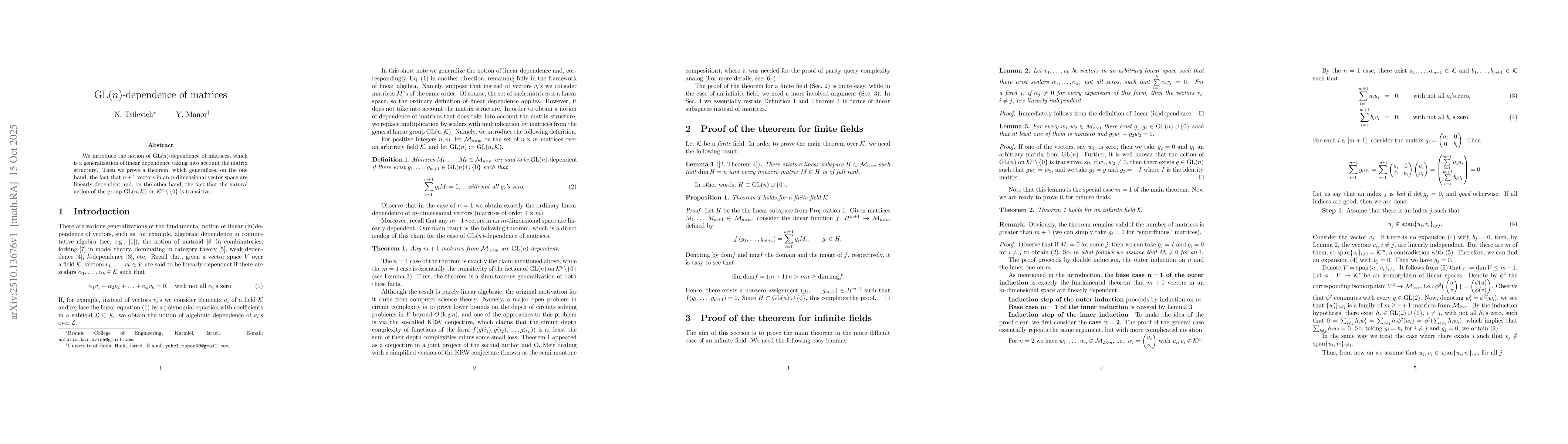 Thumbnail for $GL(n)$-dependence of matrices