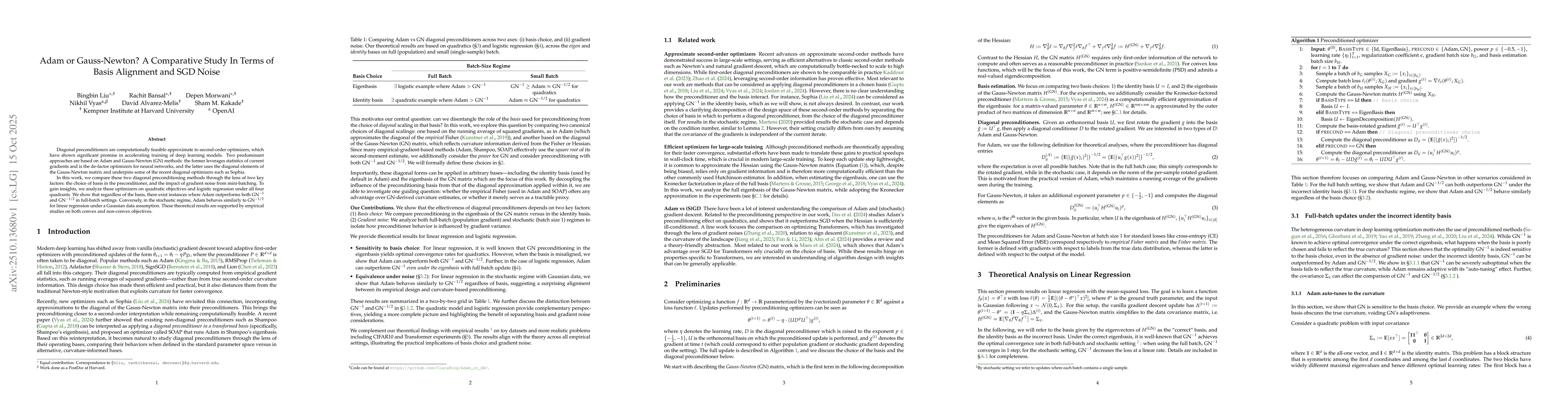 Thumbnail for Adam or Gauss-Newton? A Comparative Study In Terms of Basis Alignment
  and SGD Noise