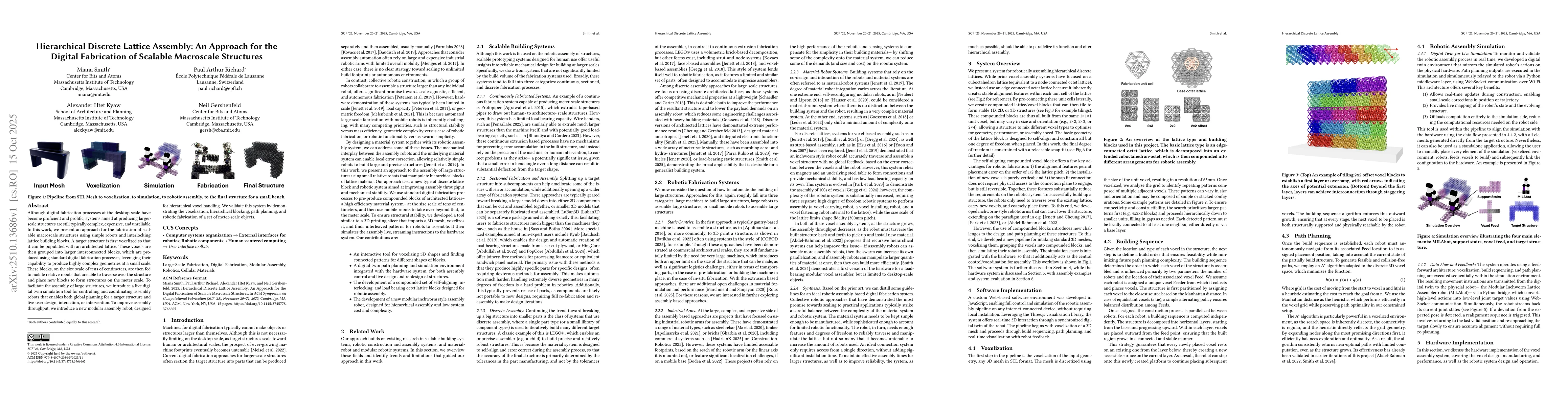 Thumbnail for Hierarchical Discrete Lattice Assembly: An Approach for the Digital
  Fabrication of Scalable Macroscale Structures