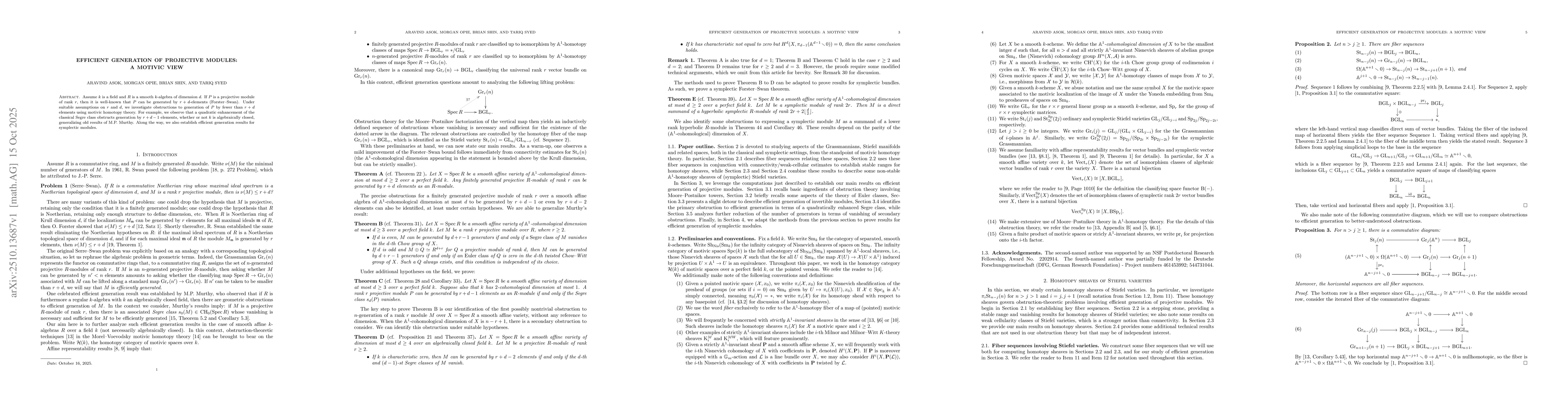 Thumbnail for Efficient generation of projective modules: a motivic view
