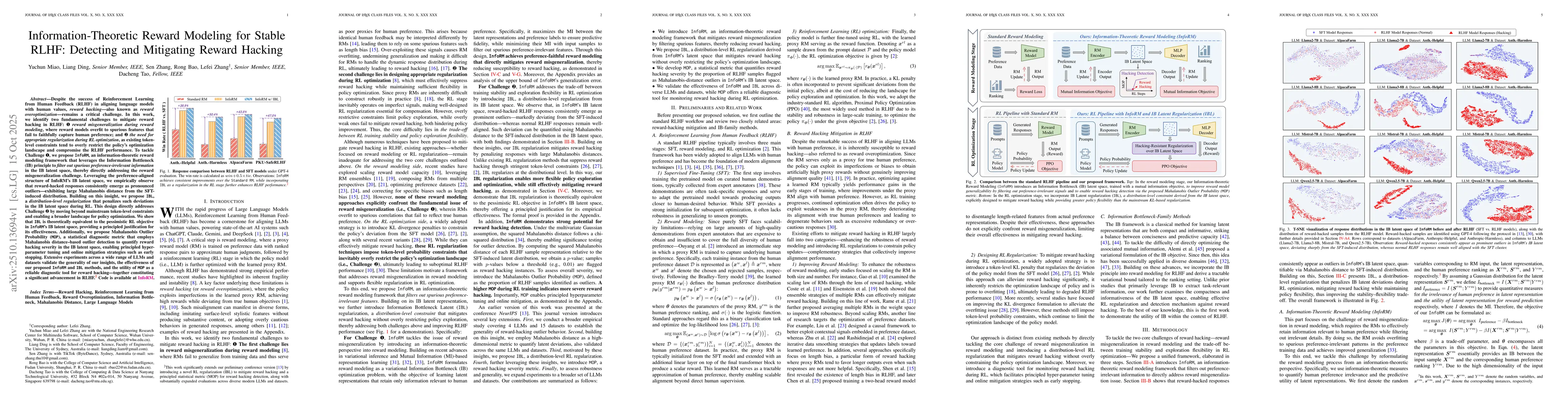Thumbnail for Information-Theoretic Reward Modeling for Stable RLHF: Detecting and
  Mitigating Reward Hacking