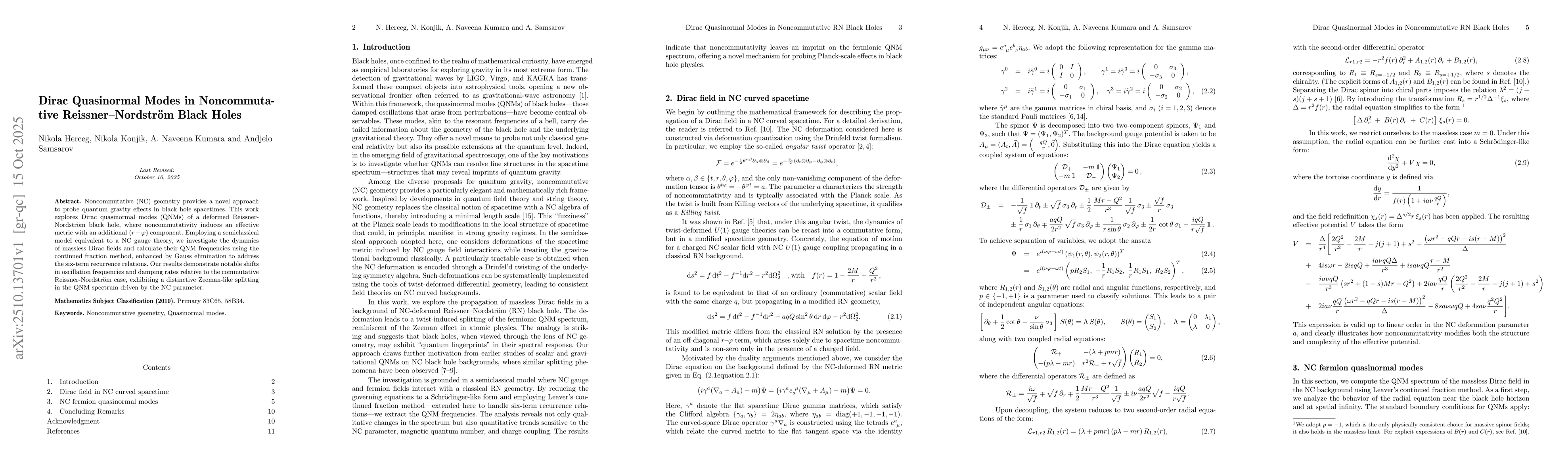 Thumbnail for Dirac Quasinormal Modes in Noncommutative Reissner-Nordström Black
  Holes