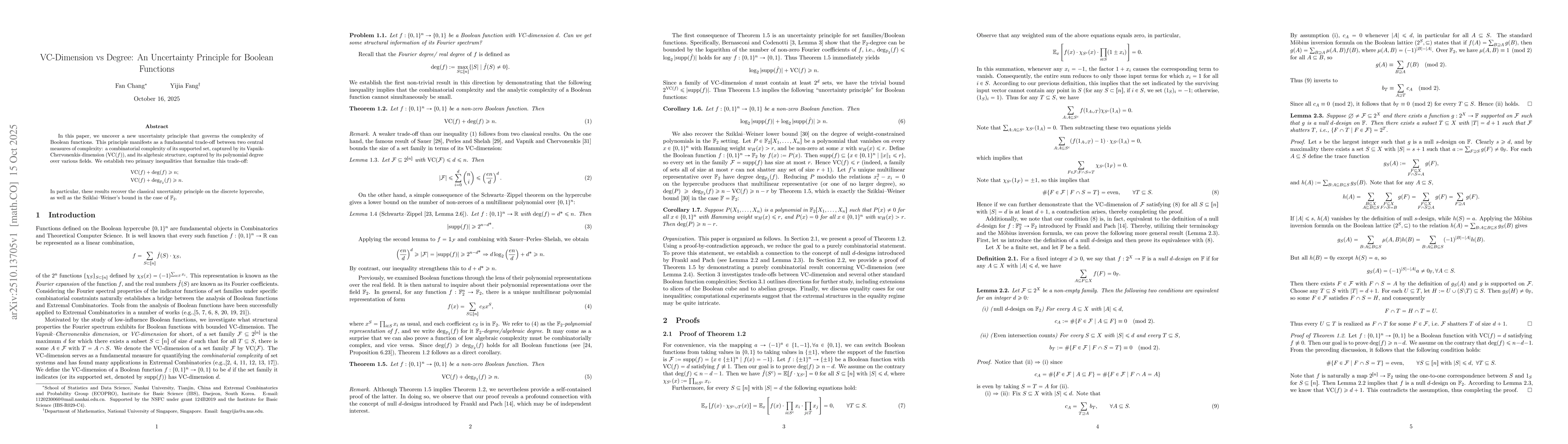 Thumbnail for VC-Dimension vs Degree: An Uncertainty Principle for Boolean Functions