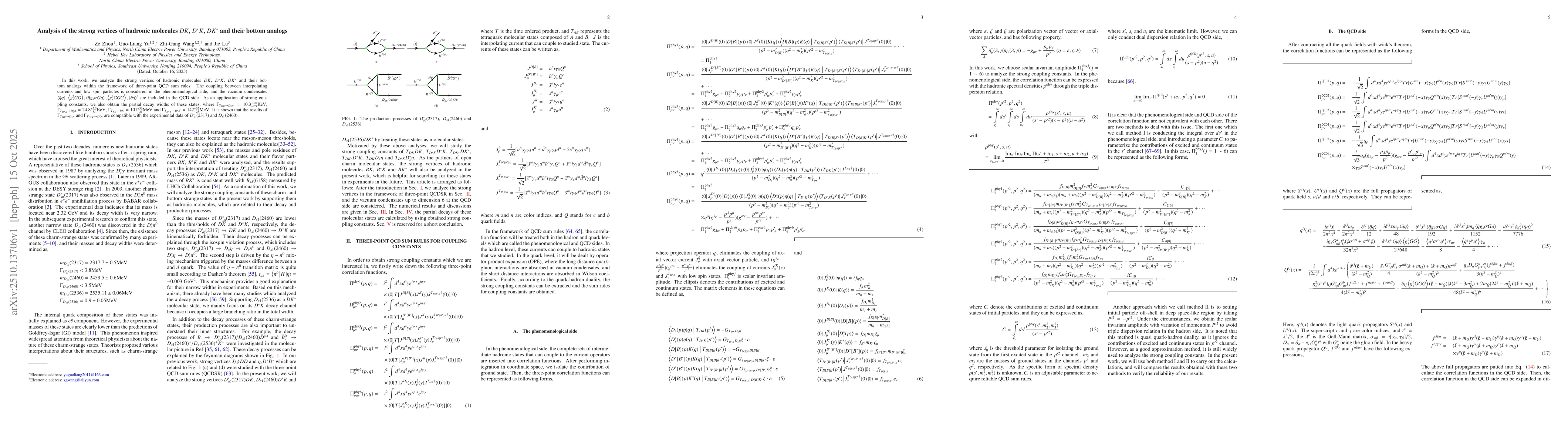 Thumbnail for Analysis of the strong vertices of hadronic molecules $DK$, $D^*K$,
  $DK^*$ and their bottom analogs