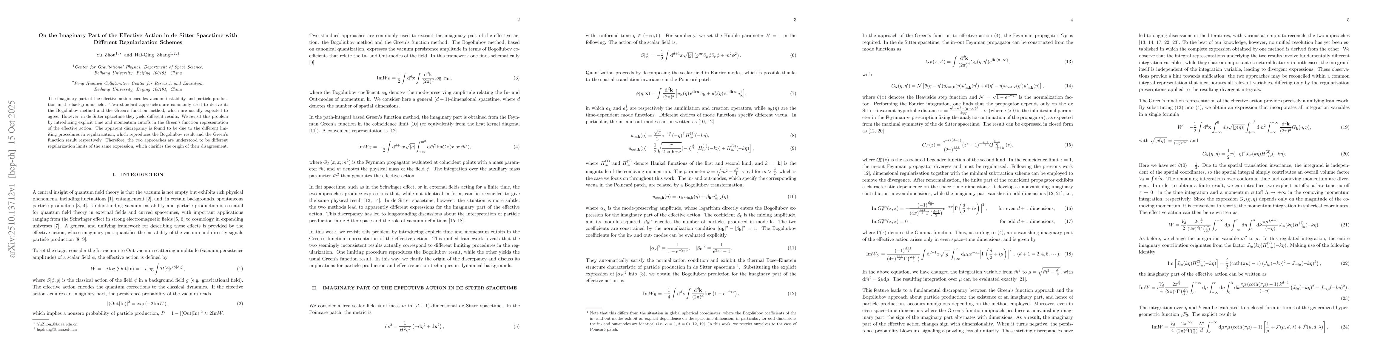 Thumbnail for On the Imaginary Part of the Effective Action in de Sitter Spacetime
  with Different Regularization Schemes