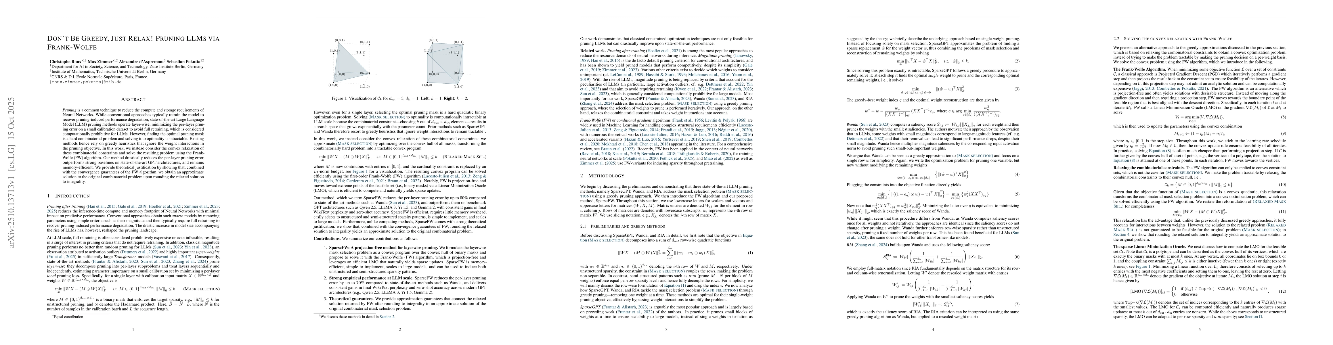 Thumbnail for Don't Be Greedy, Just Relax! Pruning LLMs via Frank-Wolfe