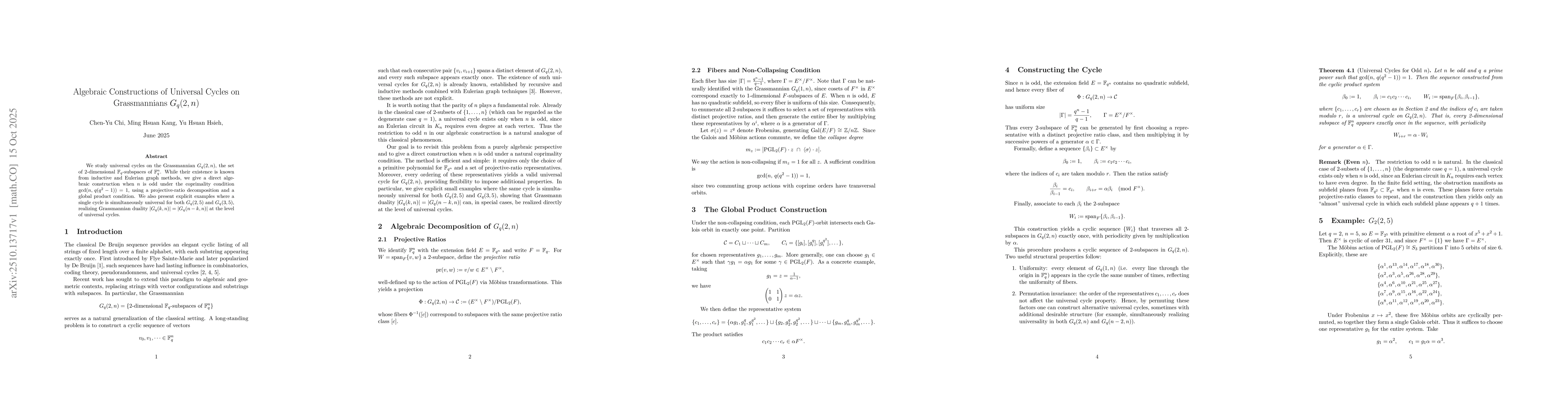 Thumbnail for Algebraic Constructions of Universal Cycles on Grassmannians G_q(2,n)