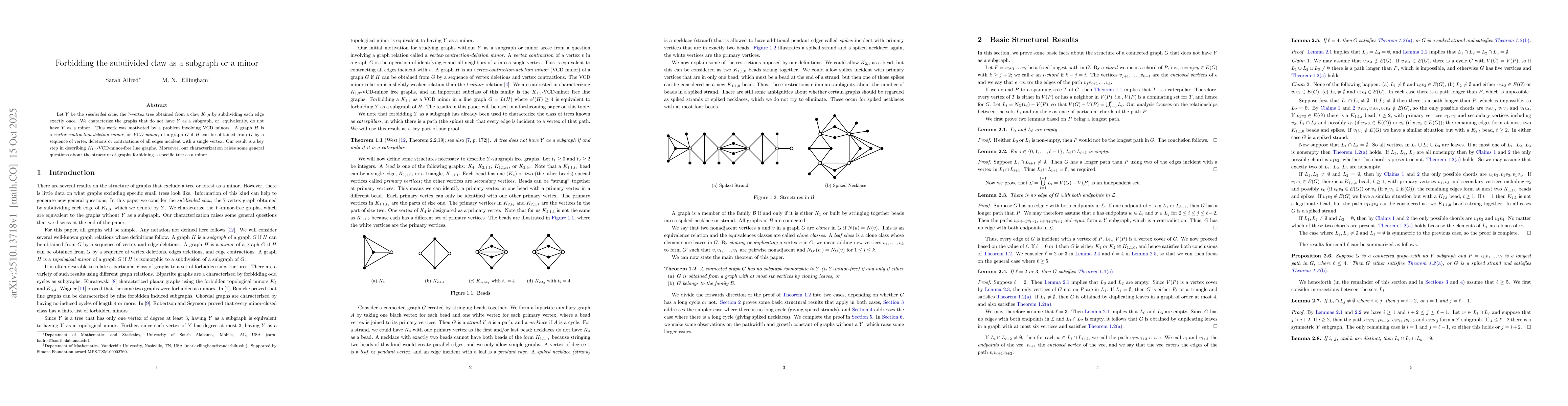 Thumbnail for Forbidding the subdivided claw as a subgraph or a mino