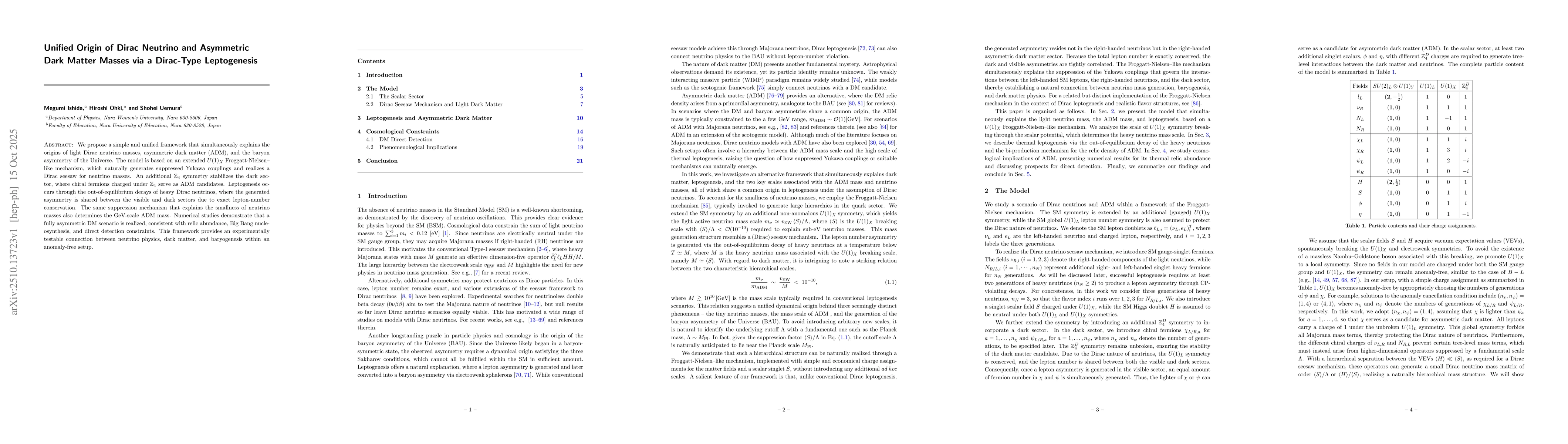 Thumbnail for Unified Origin of Dirac Neutrino and Asymmetric Dark Matter Masses via a
  Dirac-Type Leptogenesis