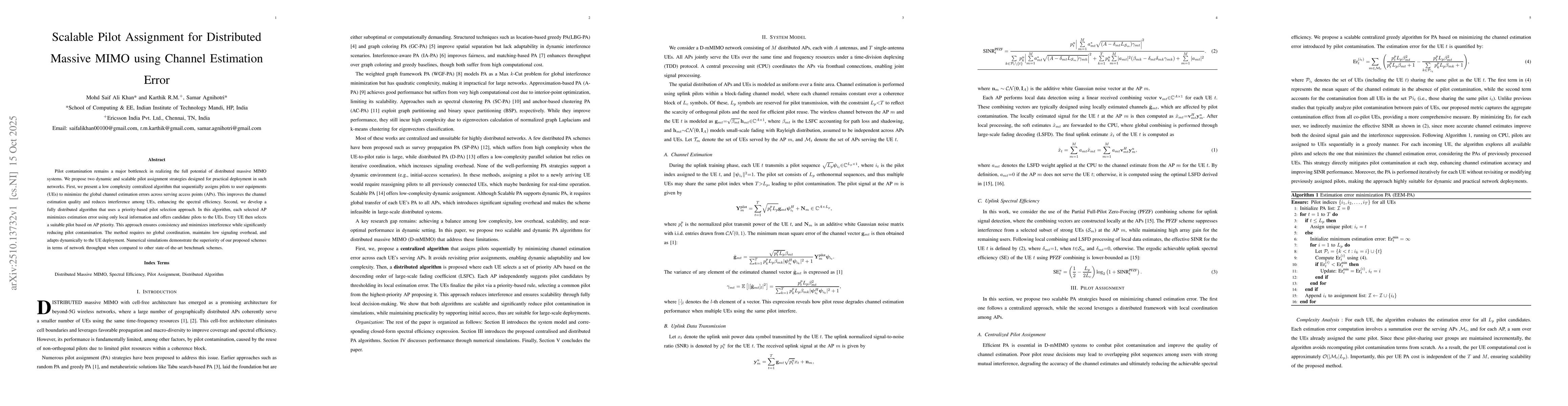 Thumbnail for Scalable Pilot Assignment for Distributed Massive MIMO using Channel
  Estimation Error