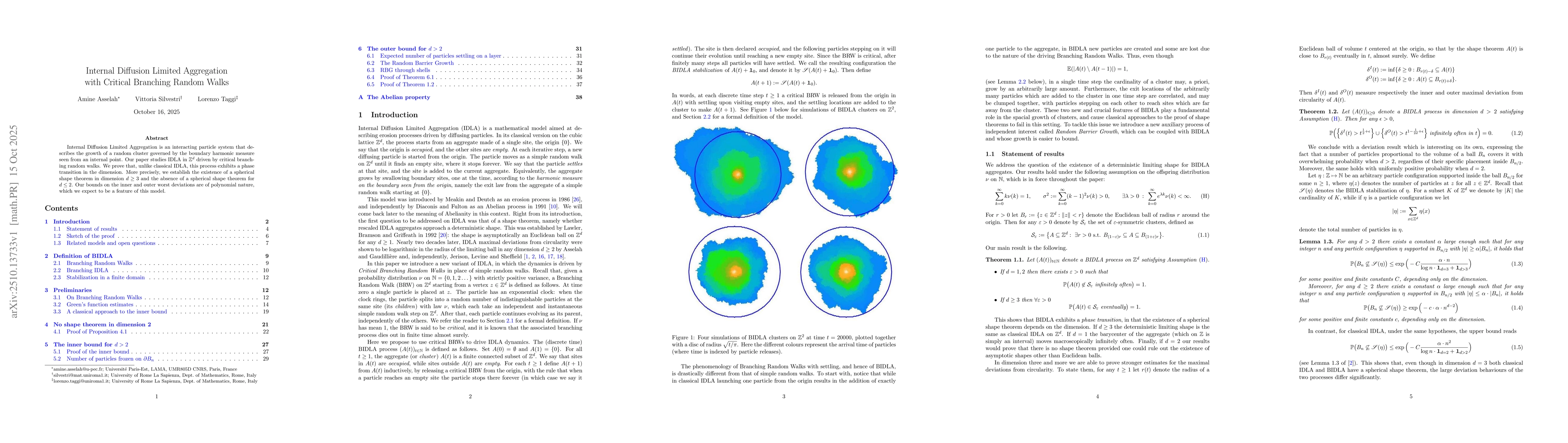 Thumbnail for Internal Diffusion Limited Aggregation with Critical Branching Random
  Walks