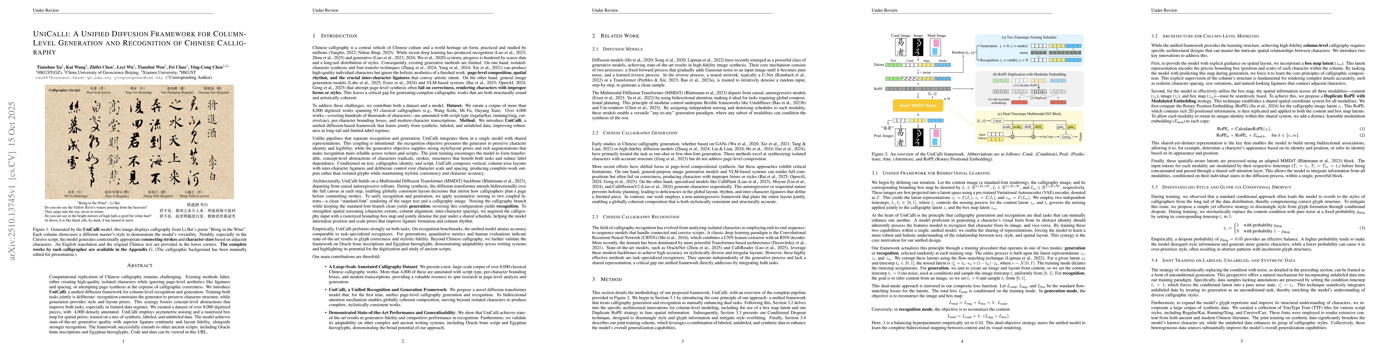 Thumbnail for UniCalli: A Unified Diffusion Framework for Column-Level Generation and
  Recognition of Chinese Calligraphy