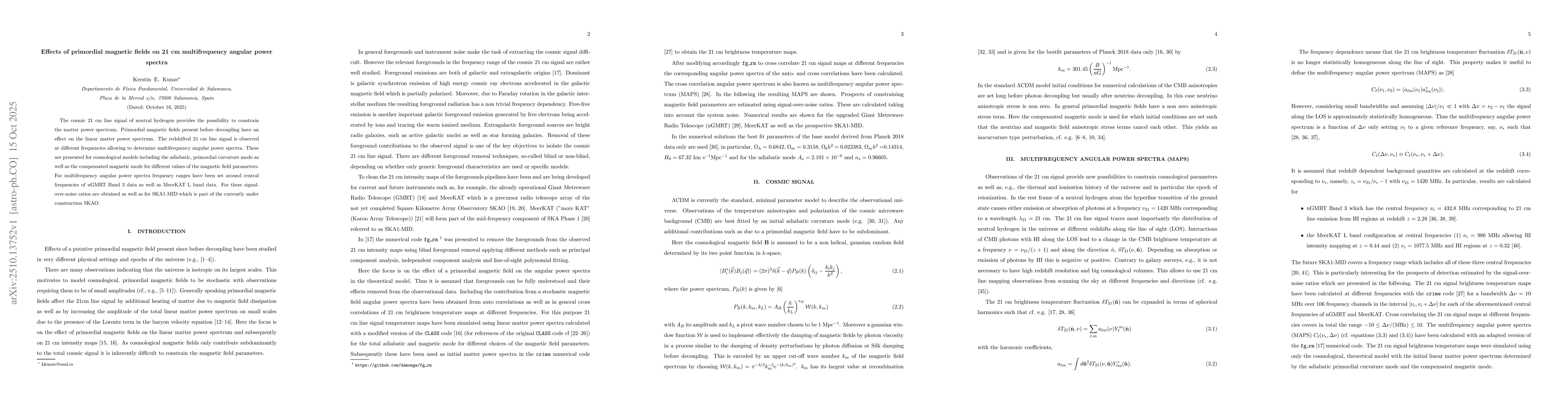 Thumbnail for Effects of primordial magnetic fields on 21 cm multifrequency angular
  power spectra