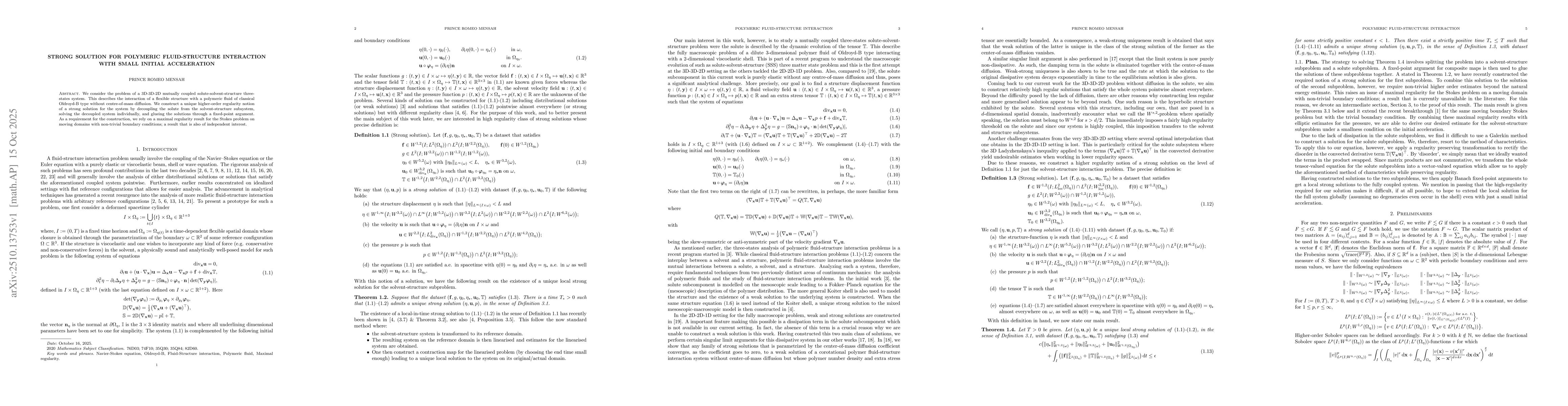Thumbnail for Strong solution for polymeric fluid-structure interaction with small
  initial acceleration