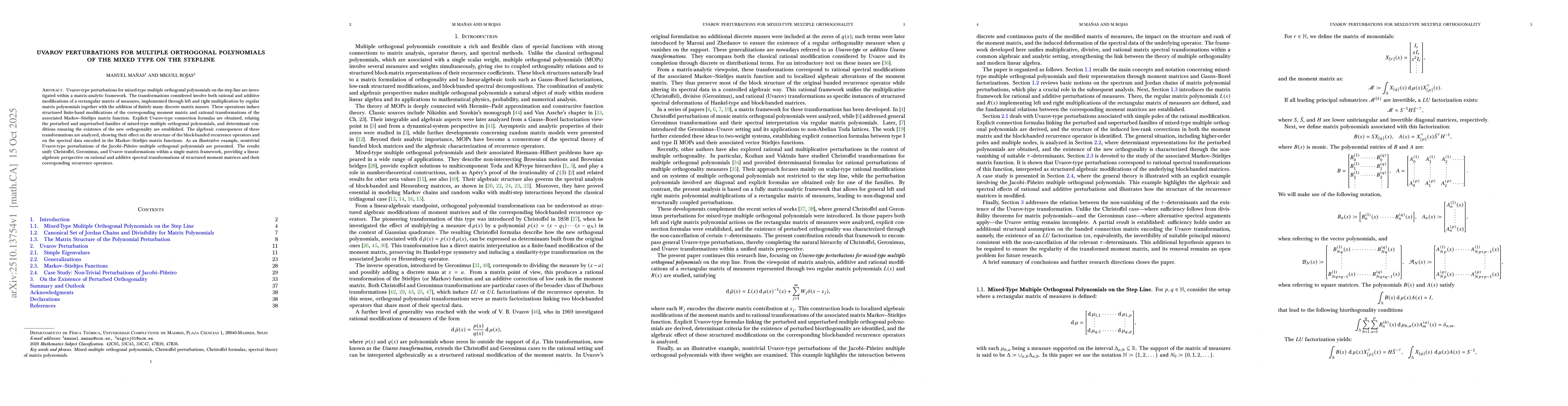 Thumbnail for Uvarov Perturbations for Multiple Orthogonal Polynomials of the Mixed
  Type on the Step-Line